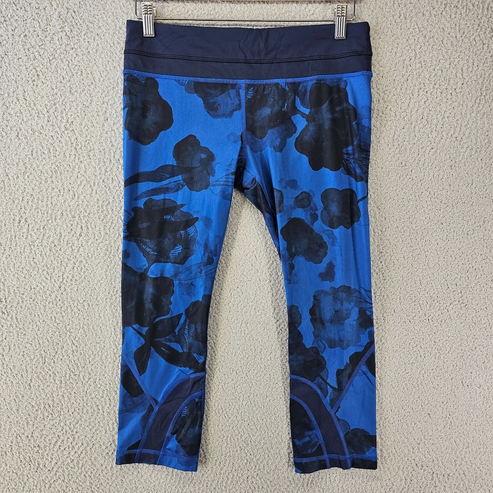 Lululemon Leggings Womens 8 Blue Run Inspire II Crop Jumbo Inky Floral Pull On